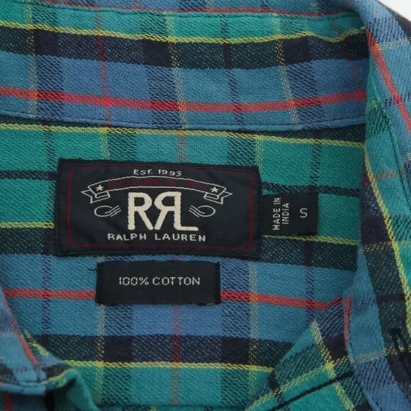 RRL Double Ralph Lauren Cotton Green/Blue Multi Plaid Button Down Shirt, Small - Picture 4 of 12